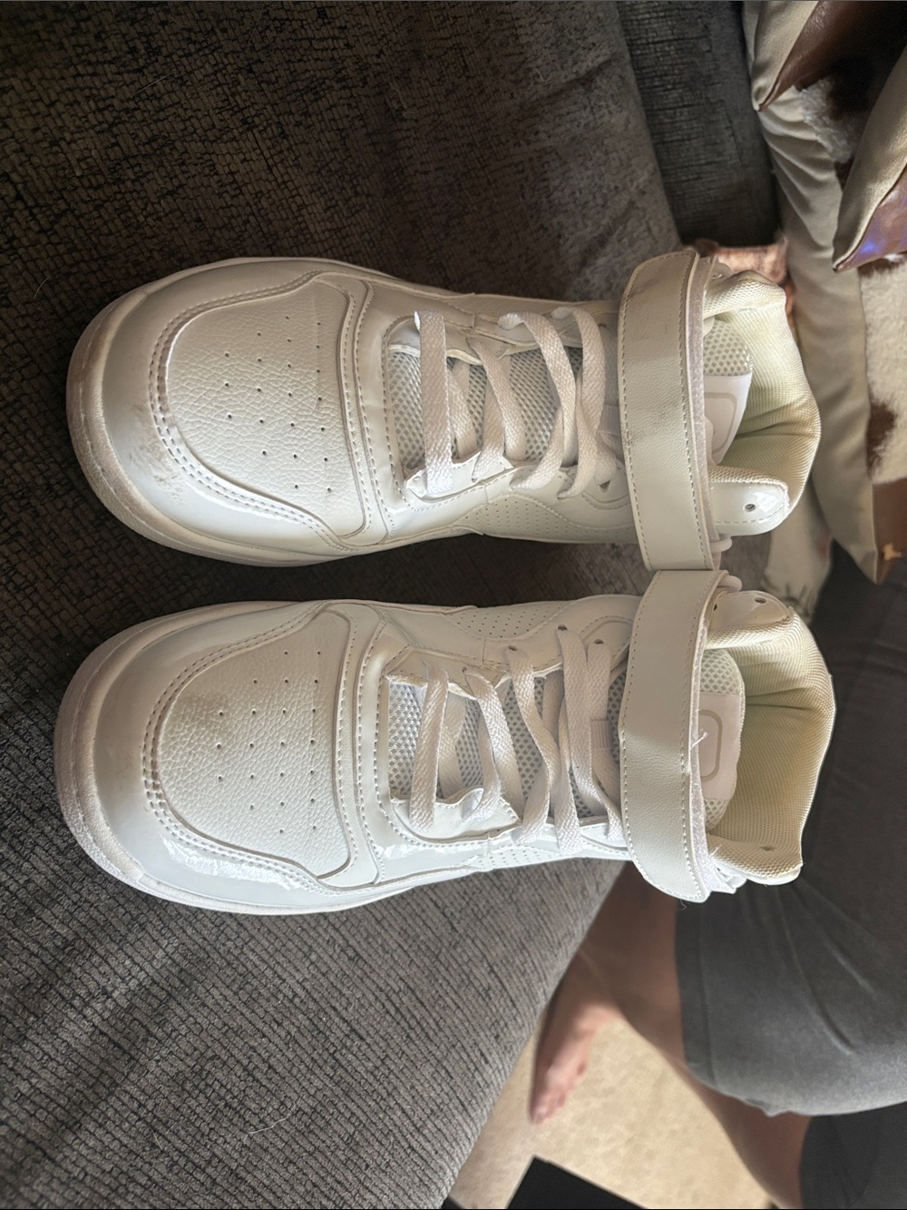 Women’s White High-Top Sneakers with Hook-and-Loop Strap